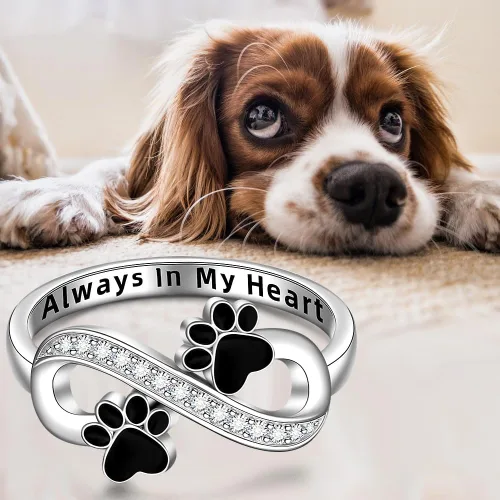 Miniatura 3 de Anillo de plata de ley con estampado de pata de gato y perro para mujer, anillos con estampado de pata de infinito Always In My Heart Memorial