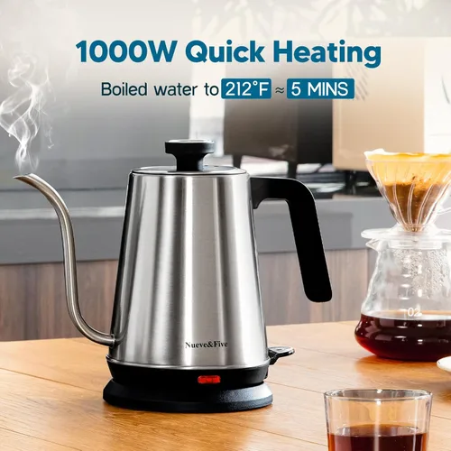 Miniatura 4 de Nueve&Five Hervidor Eléctrico de Cuello de Cisne con Termómetro, Hervidor de Té Eléctrico 1L con Apagado Automático, Hervidor de Agua Caliente