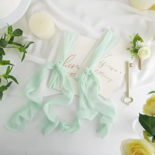 Miniatura 5 de HUIHUANG Cinta de seda arrugada de 3 pulgadas de ancho, cinta de seda verde menta, rústica teñida a mano, cinta de gasa de seda para boda, ramo