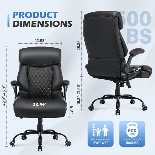 Miniatura 2 de Silla de oficina grande y alta de 500 libras, cómoda silla ejecutiva resistente con soporte lumbar ajustable para dolor de espalda, silla