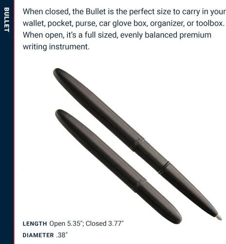 Miniatura 6 de Fisher Bolígrafo Espacial Bullet, Bolígrafo de Bola, Latón, Negro Mate, Tinta Negra, Caja de Regalo