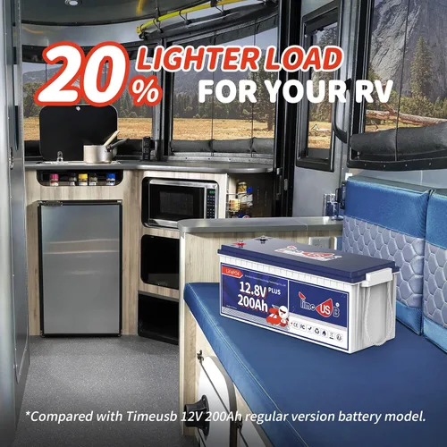 Miniatura 5 de Timeusb Batería LiFePO4 de 12 V 200 Ah Plus, BMS de 200 A incorporada, batería de ciclo profundo con potencia de salida máxima de 2560 W, perfecta
