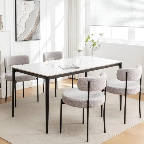 Miniatura 13 de Riknuxi Sillas de Comedor Boucle Juego de 2, Sillas de Comedor Redondas Tapizadas con Patas de Metal Negro, Sillas de Comedor Modernas para Comedor