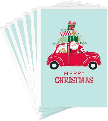 Hallmark - Tarjetas de Navidad (6 tarjetas con sobres) Papá Noel conduciendo un auto rojo