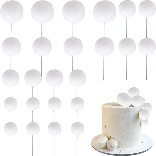 Miniatura 28 de 24 piezas de adornos para pastel con bolas, adornos para cupcakes, bolas de espuma con forma de pastel, púas de pastel con forma de bola, globos