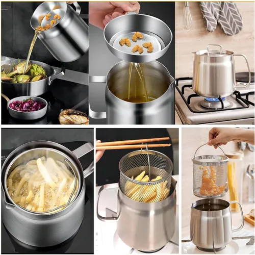 Miniatura 4 de Freidora de acero inoxidable, olla de colador de aceite 2 en 1 de gran capacidad de 53/70 onzas, freidora de acero inoxidable 304 y filtro de aceite