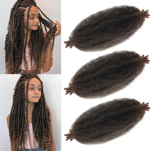 Miniatura 25 de Trenzas de pelo rizado anudadas a crochet estilo afro Marley, 12 pulgadas, pelo pre-separado y trenzado en resorte, trenzas de pelo afro rizado y 4#