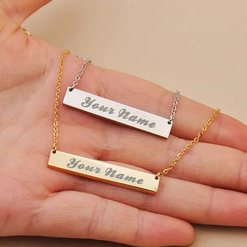Miniatura 5 de Love Wind Collar con nombre personalizado grabado, barra horizontal con placa de nombre inicial