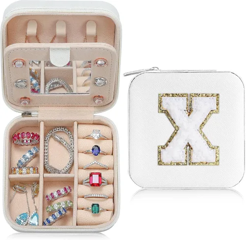 Joyero de viaje para mujeres y niñas, joyero con inicial X Joyero pequeño Joyero de viaje para mujeres Joyero de viaje Regalos de viaje para
