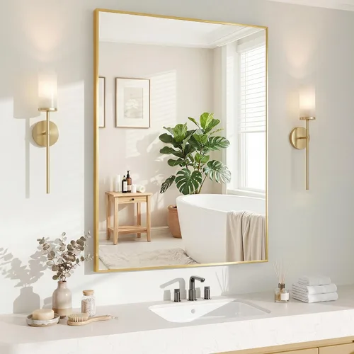Miniatura 38 de Koonmi Espejo de pared rectangular negro, espejo de baño de 24 x 32 pulgadas, espejo de tocador con marco de aluminio para entrada, sala de estar