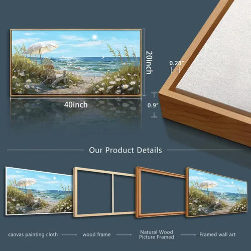 Miniatura 9 de ERQINHUA Gran decoración de pared para sala de estar, arte de pared en lienzo para restaurante, decoraciones para oficina, pinturas de mar azul