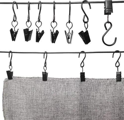 Miniatura 5 de Clips de cortina con ganchos en S de acero inoxidable, paquete de 50 clips colgantes para luces de fiesta, ganchos para fotos, exhibición de 2.4