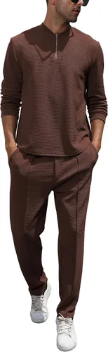 Miniatura 68 de FZNHQL Conjunto deportivo de moda para hombre, 2 piezas, casual, atlético, para correr, manga corta/larga, conjunto para hombre