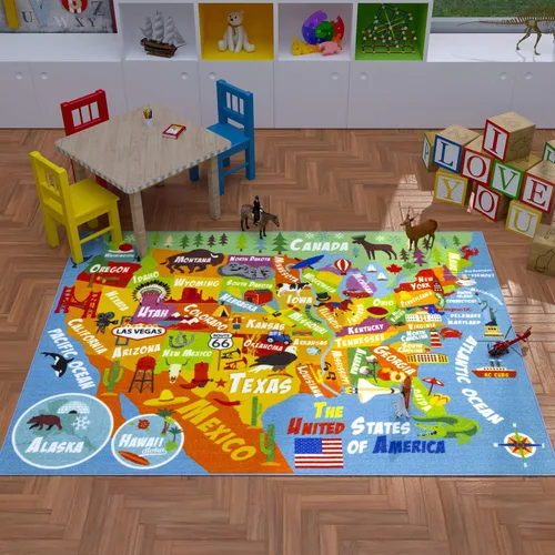 Miniatura 5 de KC Cubs 8x10 Mapa de Estados Unidos de EE. UU. Alfombra de Coches de Juguete para Carretera – Alfombra de Juego Educativa para Niños, Pequeñines