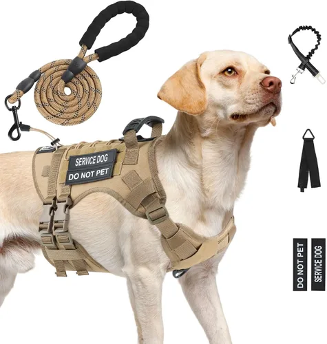 Miniatura 9 de Arnés táctico sin tirones para perros grandes, juego de arnés y correa para perro, Molle a prueba de escapes, arnés ajustable para perro de servicio