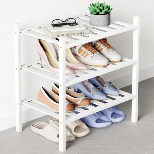 Miniatura 54 de Smiry Zapatero de bambú para clóset, organizador de zapatos apilable de 4 niveles largo de madera, estante de almacenamiento de zapatos Negro