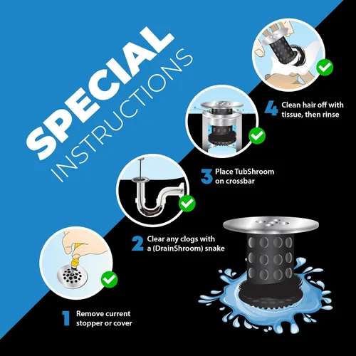 Miniatura 7 de TubShroom Colector de pelo de drenaje de bañera, cromo negro, protector y receptor para desagües de baño, se adapta a desagües de ducha de bañera