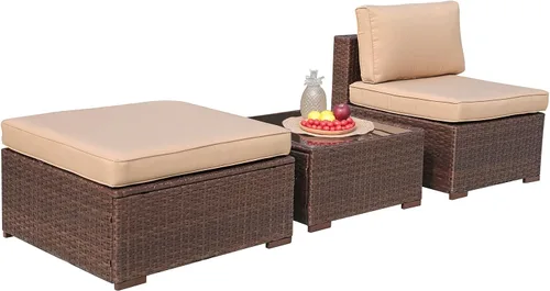 Miniatura 8 de Patiorama Juego de muebles de patio de 3 piezas, sofá seccional para exteriores, juego de conversación de ratán de mimbre de polietileno, silla sin