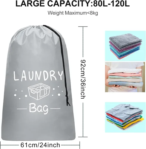 Miniatura 3 de Sylfairy Paquete de 2 bolsas de lavandería de viaje extra grandes, organizador de ropa sucia con cordón, bolsas de lavandería de viaje resistentes