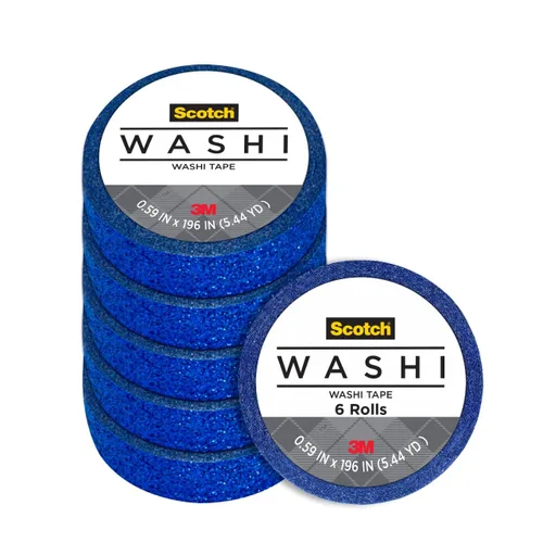Scotch Expressions - Cinta washi con purpurina, cinta adhesiva para artes y manualidades, 0.59 x 196 pulgadas, purpurina azul oscuro, 6 rollos