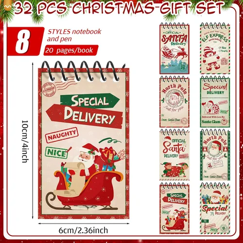 Miniatura 3 de Zhanmai Juego de 32 mini blocs de notas de Navidad con bolígrafos, bloc de notas en espiral del polo norte, bolígrafos oficiales de entrega de Papá