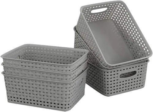 Miniatura 9 de Paquete de 6 cestas organizadoras de plástico, 10.04 pulgadas de largo x 7.48 pulgadas de ancho x 3.95 pulgadas de alto, ligeramente gris 10.04"L