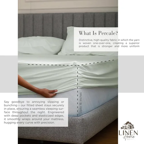 Miniatura 4 de Sábanas de percal 100% algodón Linen Home, tamaño King, gris paloma, bolsillo profundo, juego de 4 piezas - 1 sábana encimera, 1 sábana bajera de 07