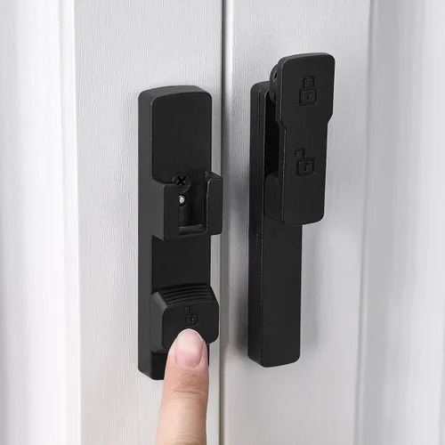 Miniatura 8 de INIRET Cerradura de puerta de granero negro mate de 180 grados, herrajes para puerta abatible, cerradura de puerta de aleación de zinc, protege