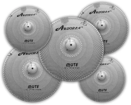 Miniatura 15 de Arborea Paquete de Platillos de Bajo Volumen 8 piezas Negros para Práctica Silenciosa para Set de Tambores 10"/12" Splash/14" HiHats/16" Crash/18