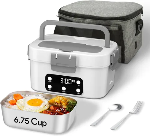 Miniatura 10 de Fiambrera eléctrica inalámbrica, calentador automático de alimentos de 6.75 tazas (212 °F), contenedor de comida portátil recargable para oficina