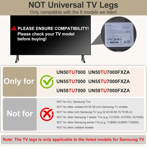 Miniatura 3 de Soporte base de TV para Samsung TV Patas de repuesto solo para UN50TU7000FXZA UN55TU7000FXZA UN58TU7000FXZA UN50TU7000 UN55TU7000FXZA UN50TU7000FXZA