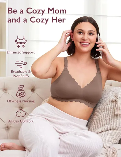Miniatura 7 de Momcozy Sujetadores de lactancia para lactancia, sin costuras, brasier de maternidad sin costuras, brasier de lactancia clásico con soporte de tira