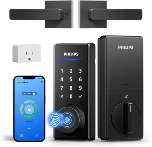 Miniatura 10 de Cerradura inteligente Philips WiFi con asa, cerradura de puerta sin llave con huella dactilar y puente WiFi, cerraduras inteligentes para puerta