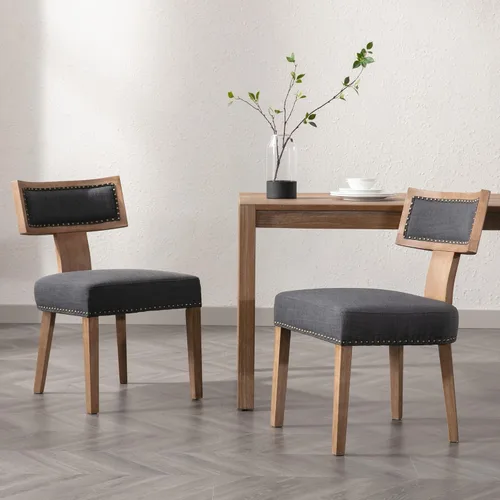 Miniatura 17 de BESTANO Juego de 2 sillas de comedor de ratán, modernas sillas de comedor de madera negra de mediados de siglo, sillas de comedor tapizadas de tela