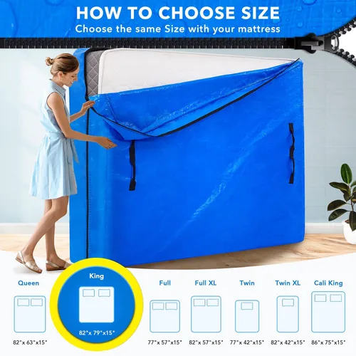 Miniatura 5 de AlexHome Bolsa de colchón para mudanza y almacenamiento, lona resistente, reutilizable, funda de almacenamiento de colchón fácil de transportar