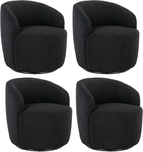 Miniatura 28 de FOXHUNTER Silla giratoria de barril, sillón individual pequeño de 360°, cómodo sofá redondo, sillas de botón acolchadas, modernas sillas de acento