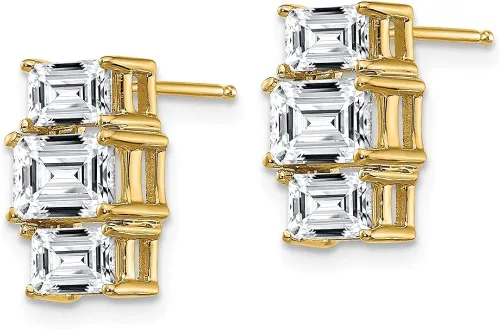 Miniatura 2 de Pendientes de tres piedras de oro amarillo de 14 k con corte esmeralda Moissanita (2,36 cttw.)