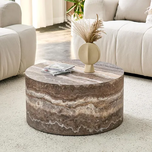 Mesa auxiliar redonda, de 23.6 pulgadas, moderna mesa auxiliar de tambor de mármol sintético, mesa central redonda para sala de estar, apartamento,