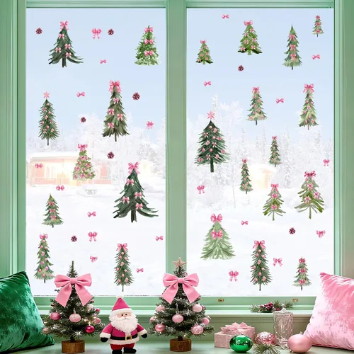 Miniatura 13 de Calcomanías de Pared de Montaña y Árbol Acuarela Calcomanías de Pared de Montaña Despegables y Adhesivas Aves Voladoras Árboles de Pino Verde
