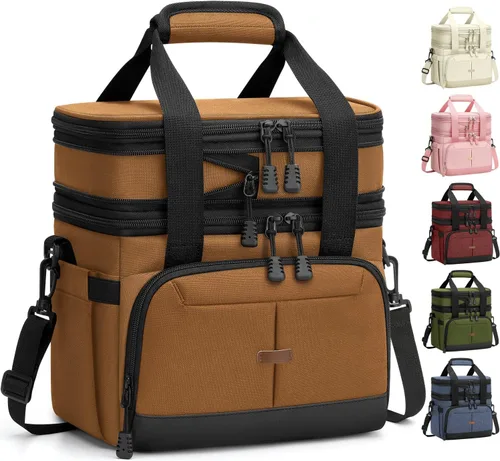 Miniatura 12 de Caja de almuerzo Pritent para hombres y mujeres, bolsa de almuerzo aislada de doble cubierta para hombres y mujeres, bolsa de almuerzo expandible a