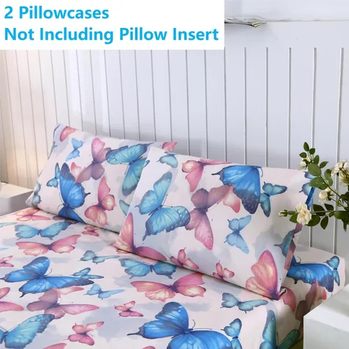 Miniatura 6 de SDIII Sábana bajera ajustable de mariposa colorida con 2 fundas de almohada, bolsillo profundo, microfibra suave, tamaño individual, para niños