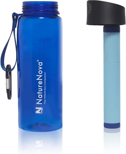 Miniatura 2 de Botella con filtro de agua con filtro integrado de 4 etapas, sin BPA para camping, senderismo, mochileros, emergencia y viajes, color negro, 22.0 fl