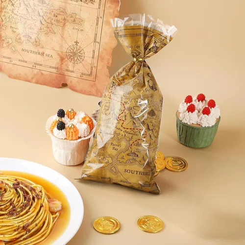 Miniatura 3 de Epakh Bolsas de violonchelo para fiesta pirata, mapa del tesoro y bolsas temáticas de isla con lazos dorados para fiestas de cumpleaños