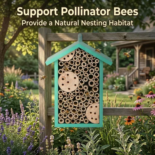 Miniatura 4 de Topadorn Mason Bee House, hotel de abeja al aire libre con tubos de bambú natural, hábitat de polinizador montado en la pared para jardín, patio