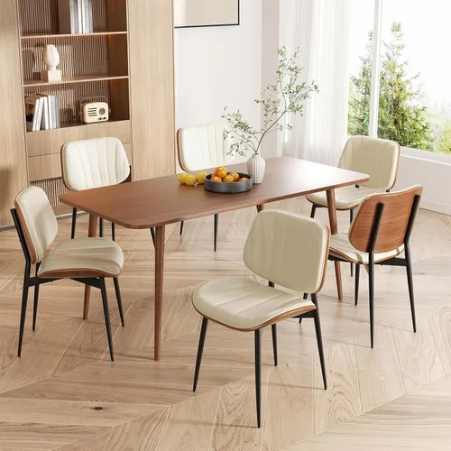 Miniatura 7 de Silla de comedor, sillas de comedor modernas de mediados de siglo, sillas de cocina tapizadas de piel sintética con respaldo de madera curvada