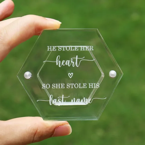 Miniatura 2 de Cajas grabadas para anillos de boda para ceremonia, caja de acrílico para compromiso de propuesta de boda (Hexágono C)