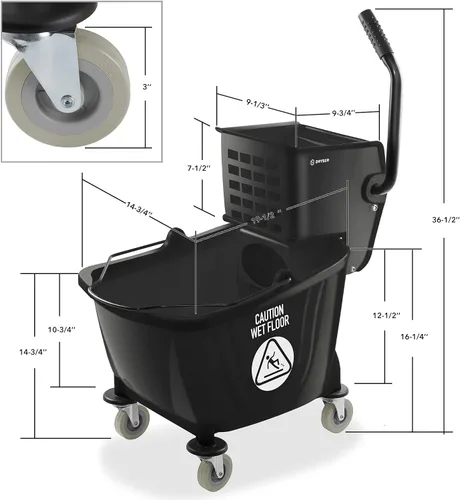 Miniatura 5 de Dryser Comercial prensa lateral escurridor Combo fregona cubo, 33 cuartos de galón, negro