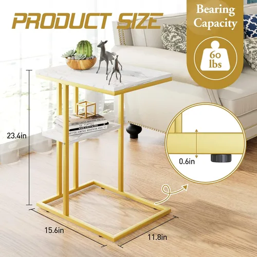 Miniatura 3 de Easy Paws - Mesa auxiliar en forma de C, mesa lateral pequeña para sofá y cama, mesa de aperitivos dorada para espacios pequeños, sala de estar