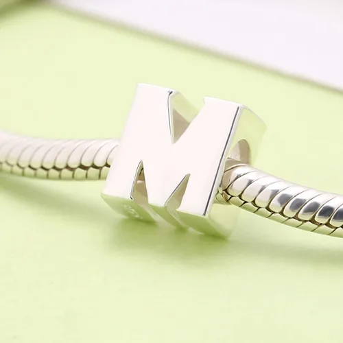 Miniatura 4 de ABUN Abalorio de plata de ley 925 con letra inicial de la A a la Z se adapta a pulseras collar Plata esterlina