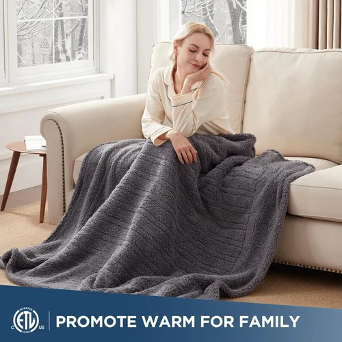 Miniatura 3 de Westinghouse Manta Eléctrica Tamaño Throw, Manta Térmica de Felpa Suave Sherpa con 6 Niveles de Calefacción y 2-10 Horas de Apagado Automático, Gris